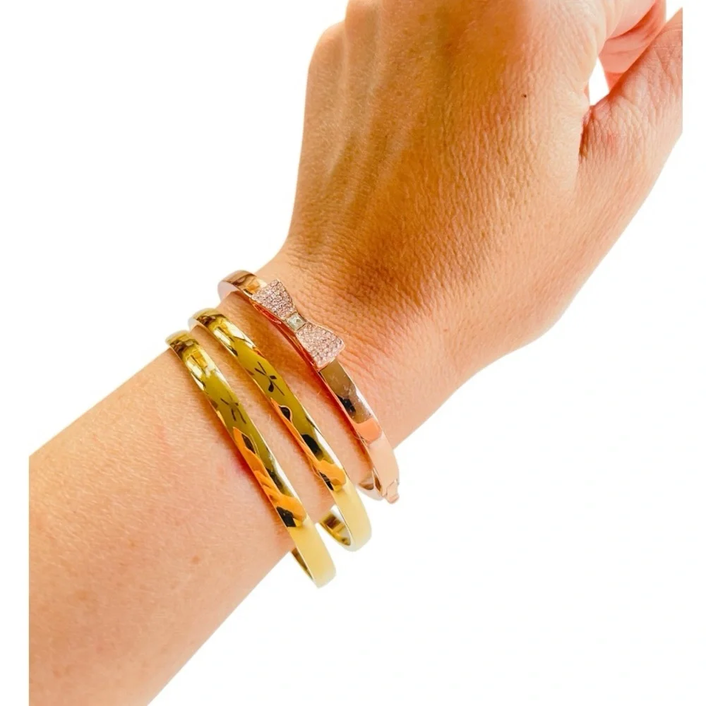 Set of 3 Kate Spade Bangles Bracelets Heart of Gold & Rose Gold Bow